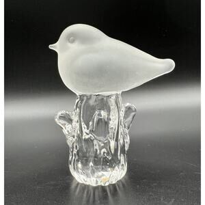 Reijmyre Crystal 3.5” Frosted Glass Bird Clear Stump Figurine Paperweight Sweden